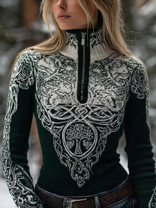 Damski sweter golfowy z dzianiny celtyckiej Viking