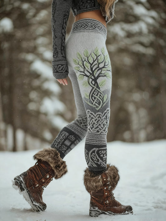 Damskie Viking Tree Of Life Wzór Przytulne legginsy