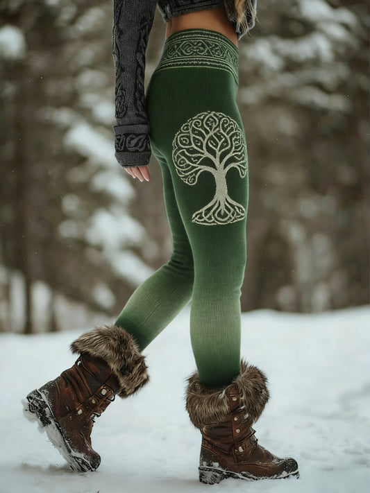 Damskie Celtic Knot Drzewo Życia Gradient Sportowe Stretch Legginsy