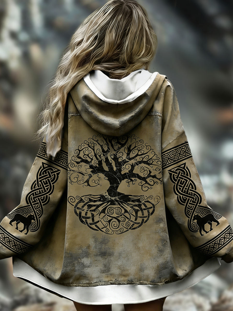 Damska kurtka z kapturem Vintage Tree of Life Totem Casual