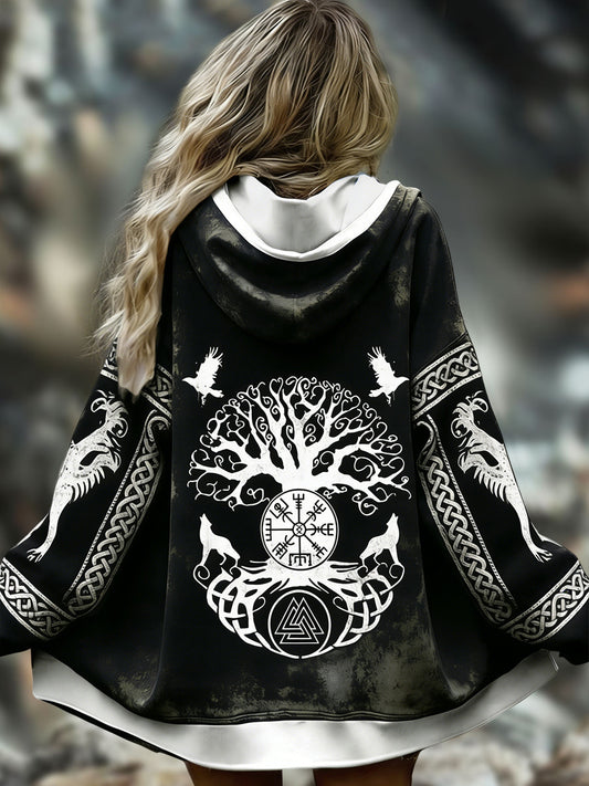 Damska Vintage Nordic Mythology Compass Totem Casualowa kurtka z kapturem