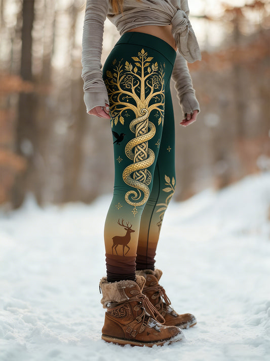 Damskie Retro Viking Celtic Art Wzór Atletyczne Stretch Legginsy