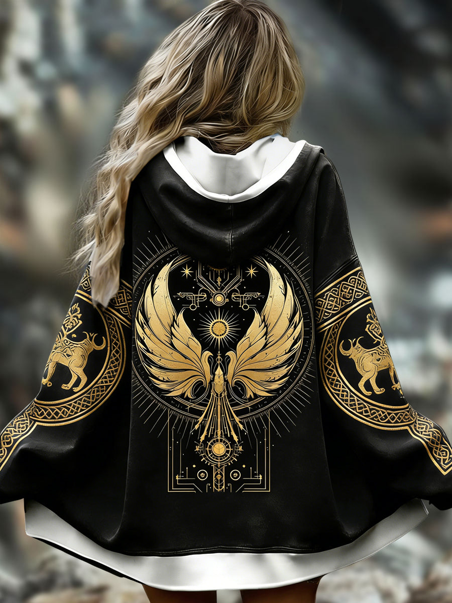 Damska kurtka z kapturem vintage Nordic Mythology Gold Totem Casual