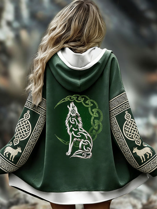 Damska kurtka z kapturem vintage Nordic Wolf Totem