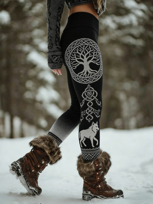 Damskie Viking Wolf Celtic Knot Drzewo Życia Gradient Sportowe Stretch Legginsy