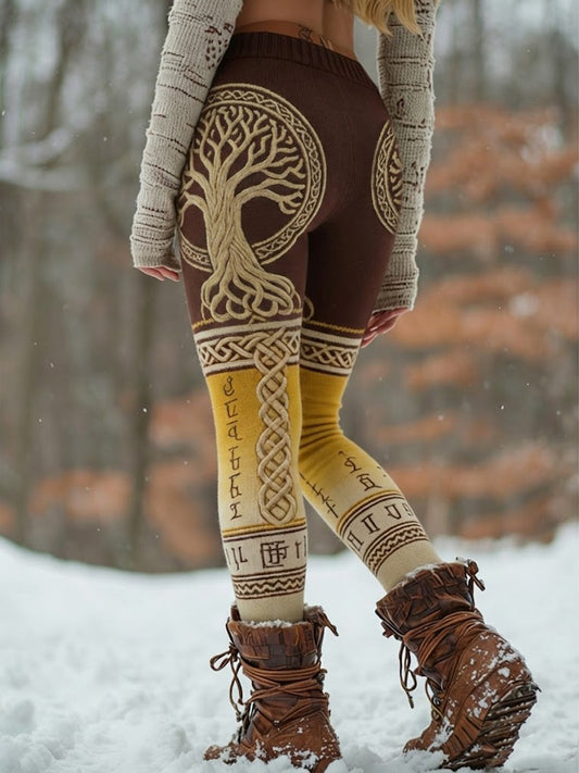 Damskie wikingi celtyckie drzewo życia gradientowe sportowe legginsy stretch