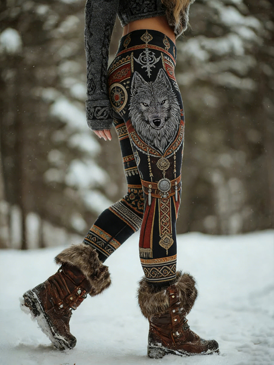 Damskie Retro Viking Celtic Art Wzór Atletyczne Stretch Legginsy