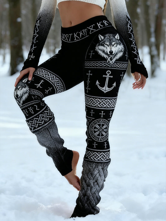 Damskie Retro Viking Celtic Art Wzór Atletyczne Stretch Legginsy