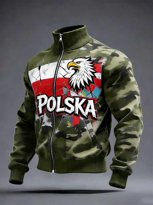 Męski Vintage Polski Art Print Casual I Wygodna Kurtka
