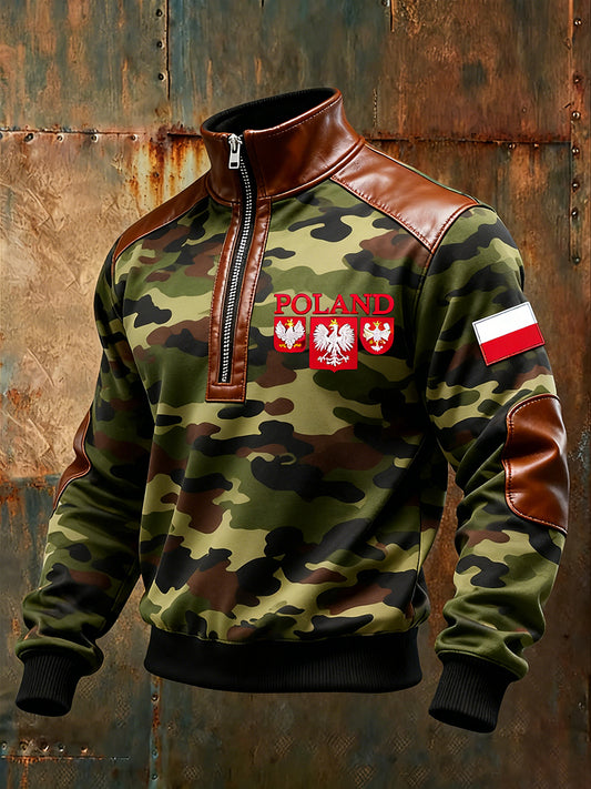 Męska polska sztuka retro casualowa gruba futrzana bluza z kołnierzem