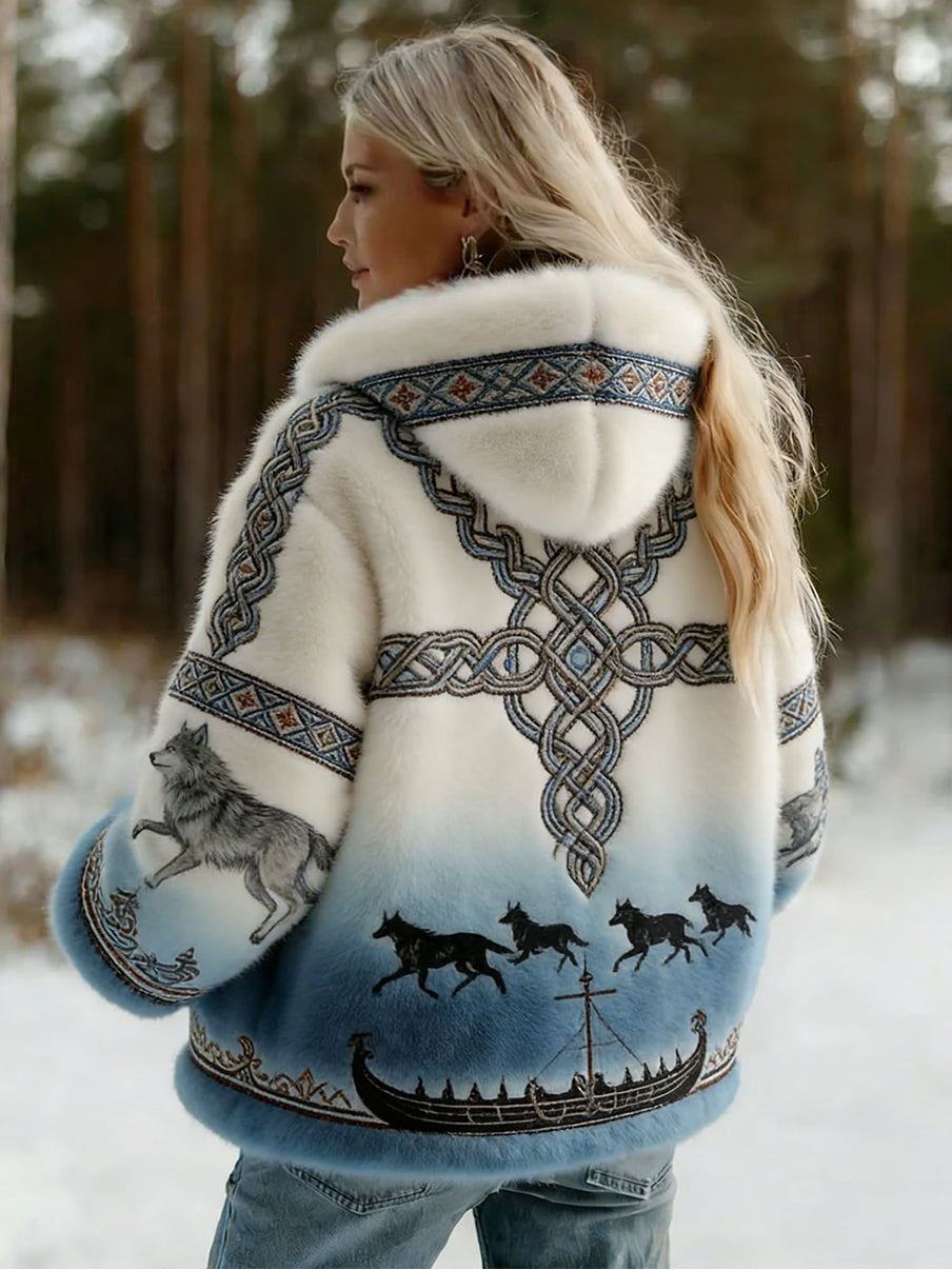 Damska kurtka z flanelowym wzorem Viking w stylu celtyckim w stylu vintage