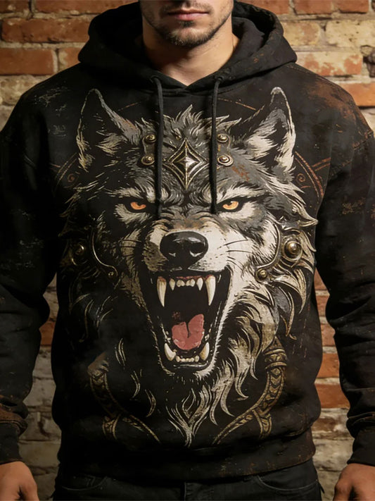 Męska bluza z kapturem z nadrukiem zwierząt Viking