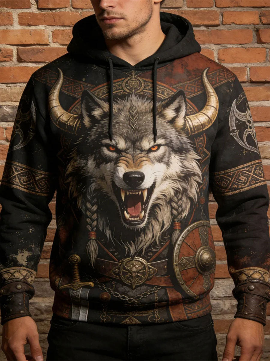 Męska bluza z kapturem z nadrukiem zwierząt Viking