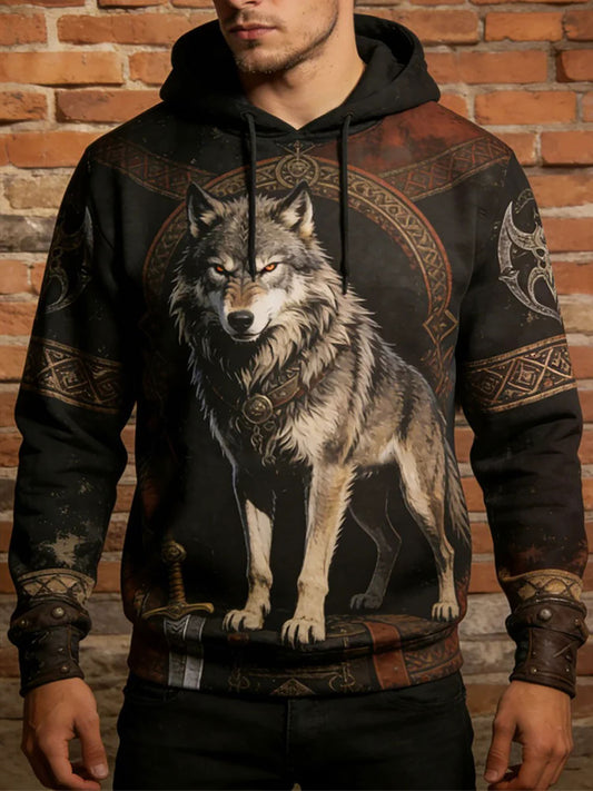 Męska bluza z kapturem z nadrukiem zwierząt Viking