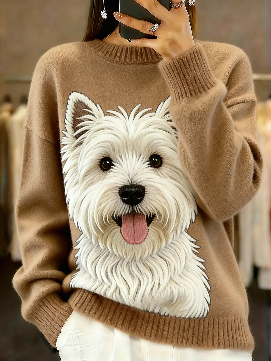 Damski sweter w stylu vintage z nadrukiem zwierzęcym Comfort