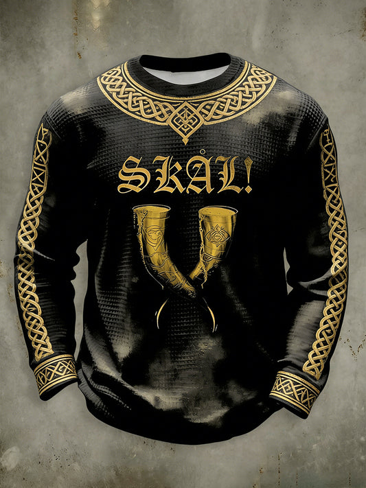 Męska koszulka z długim rękawem Wafel do picia wikingów