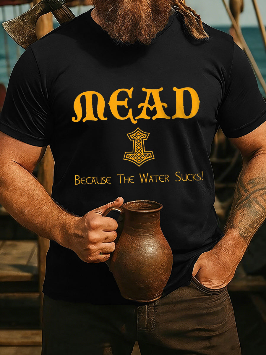 Męski t-shirt wikingowski do picia z krótkimi rękawami