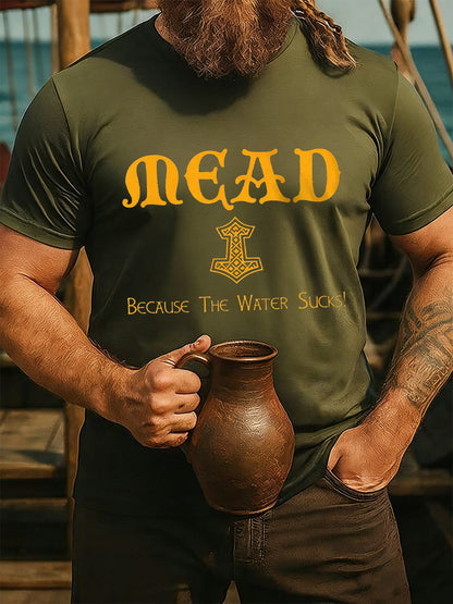 Męski t-shirt wikingowski do picia z krótkimi rękawami