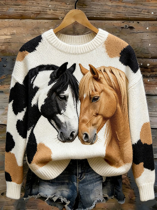 Damski sweter z okrągłym dekoltem Horse Design