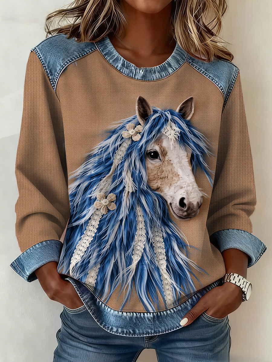 Damska bluza patchworkowa w stylu vintage Horse Art