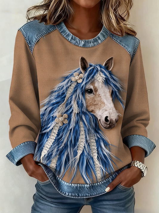 Damska bluza patchworkowa w stylu vintage Horse Art