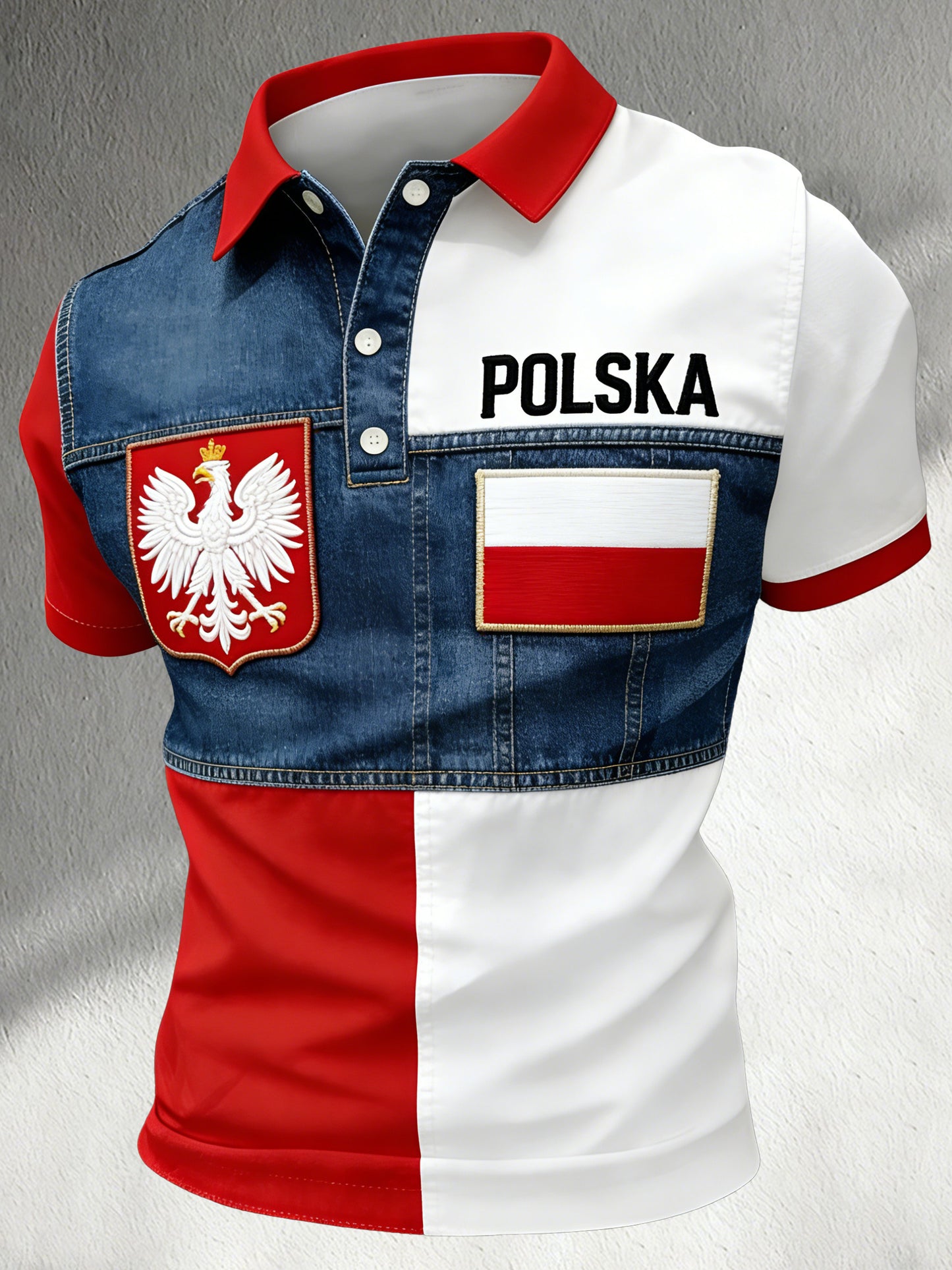 Męski koszulka polo z polskim motywem architektonicznym i kolorystyką z flagi narodowej