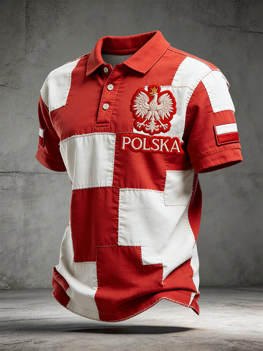 Retro polski orzeł Patchwork Art Casual Koszulka polo