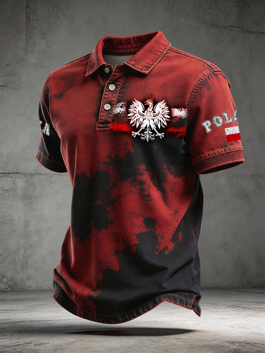Retro Polski Orzeł Abstrakcyjny Atrament Art Casual Koszulka polo