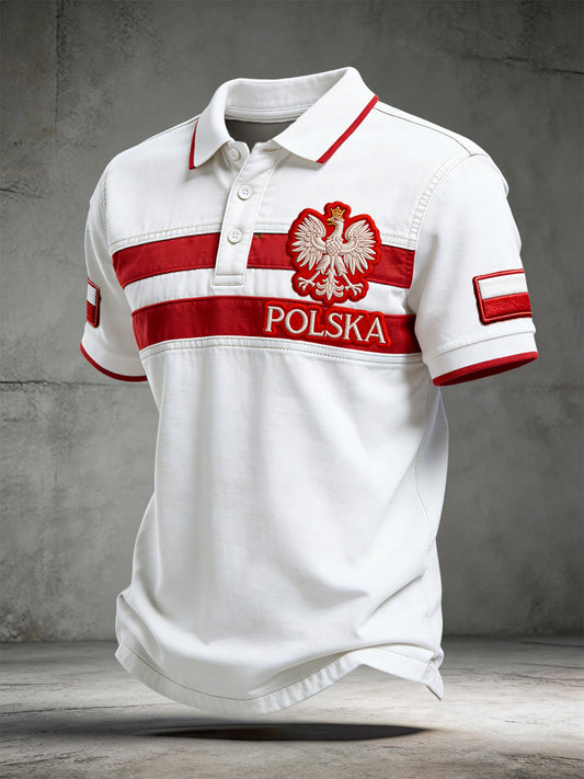 Retro polski orzeł paski sztuka codzienna koszulka polo
