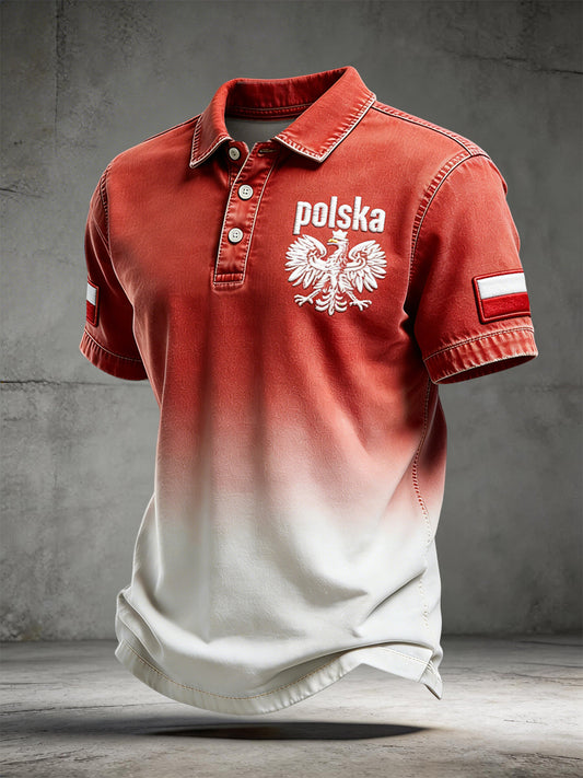 Retro Polski Orzeł Gradient Art Casual Koszulka polo