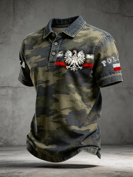 Retro polski orzeł kamuflaż sztuka codzienna koszulka polo