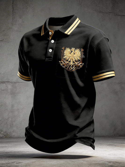 Retro abstrakcyjny polski orzeł złoty klasyczna koszulka polo na co dzień