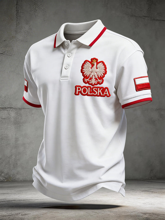 Klasyczna patchworkowa koszulka polo retro polski orzeł
