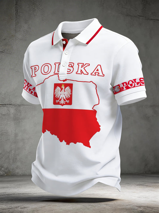 W stylu vintage polska mapa z orłem codzienna koszulka polo