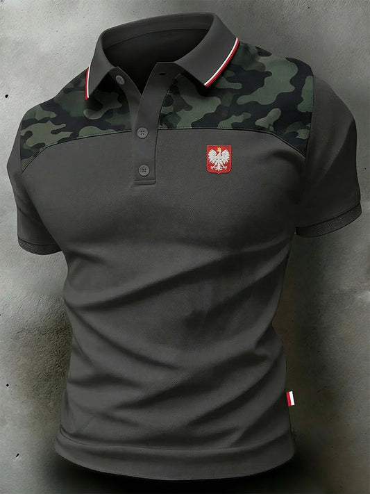 Męska koszulka polo z nadrukiem moro na zewnątrz