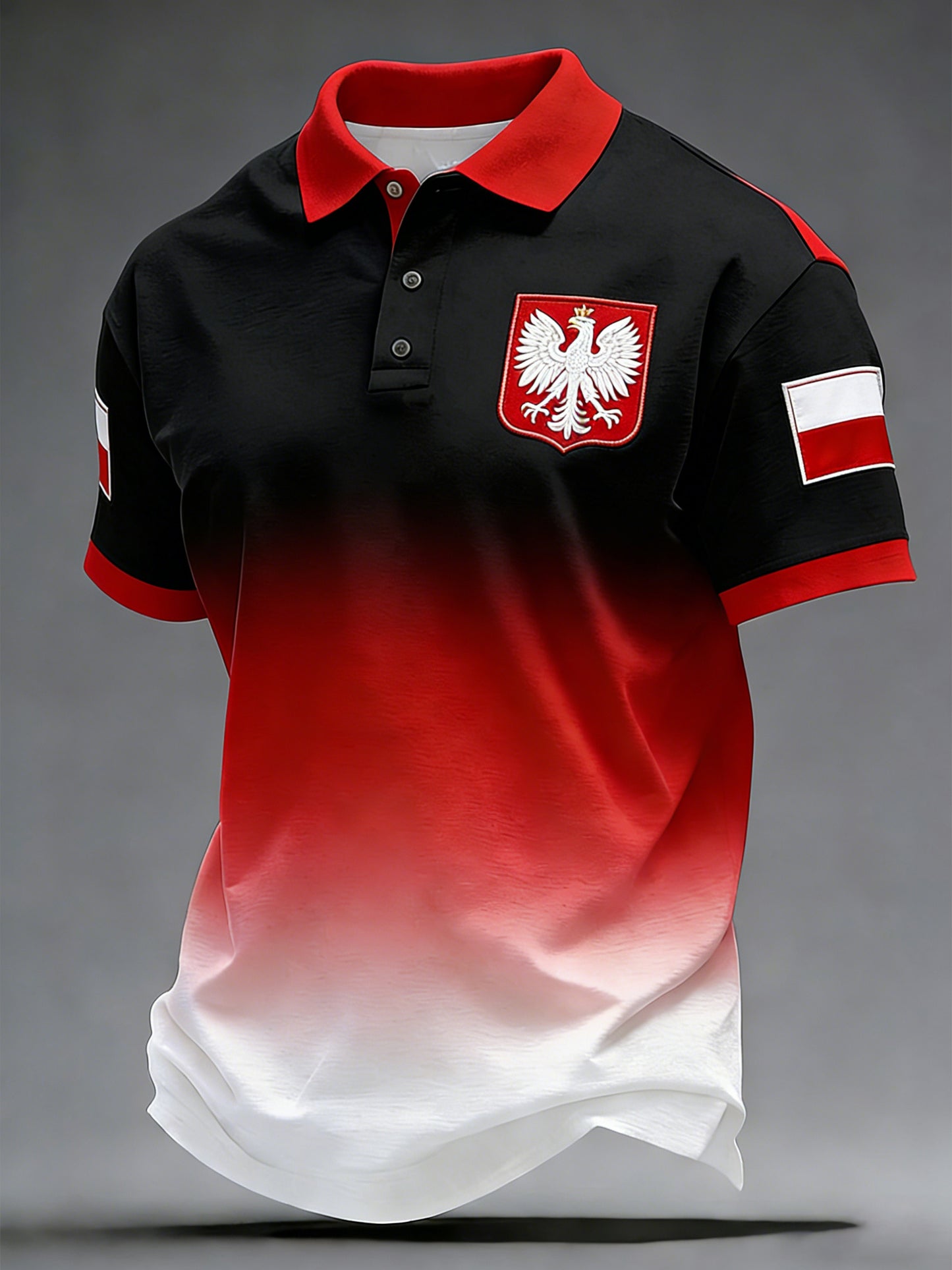 Męski koszulka polo w patchworkowym wzorze w kolorach flagi Polski z motywem artystycznym