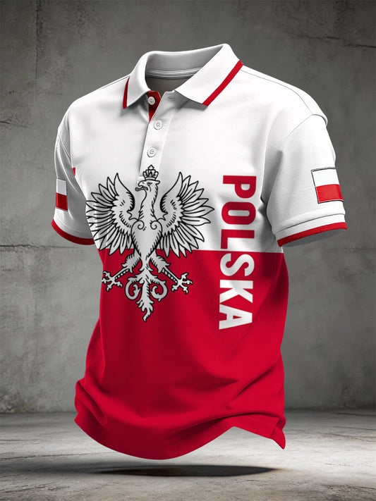 Rocznicowa polska koszulka polo w stylu patchworkowym z orłem Przypadkowa Koszulka Polo