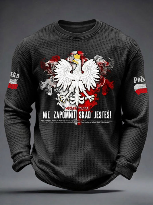 Vintage Polski Orzeł Abstrakcyjny Casual Waffle-Splot T-Shirt