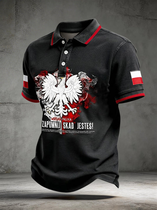 Polo w stylu vintage z polskim orłem, artystyczny fason, na co dzień