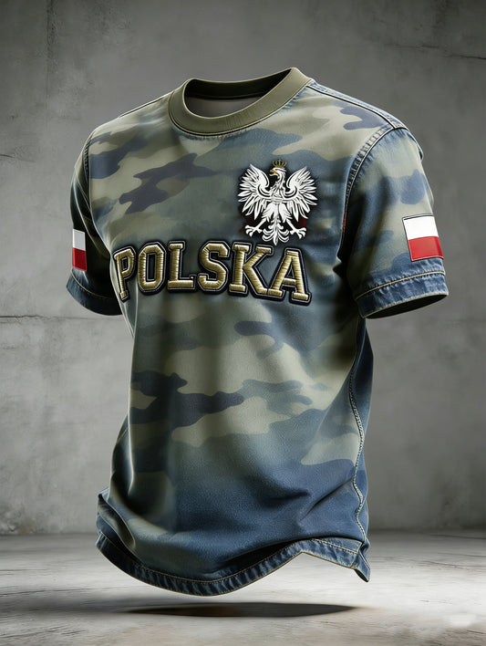 Męska koszulka z nadrukiem w stylu polskim z flagą narodową