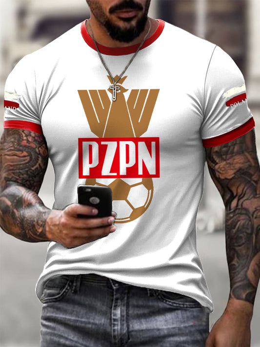 Męski retro koszulka dla kibica piłki nożnej w stylu polskim na co dzień