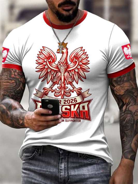 Męski koszulka retro z polskim orłem w stylu piłkarskim na co dzień