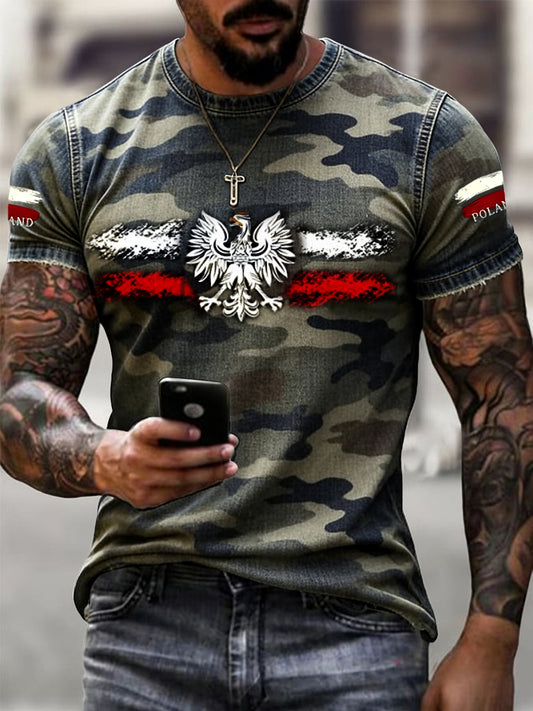Męski koszulka retro z polskim orłem w kamuflażu na co dzień