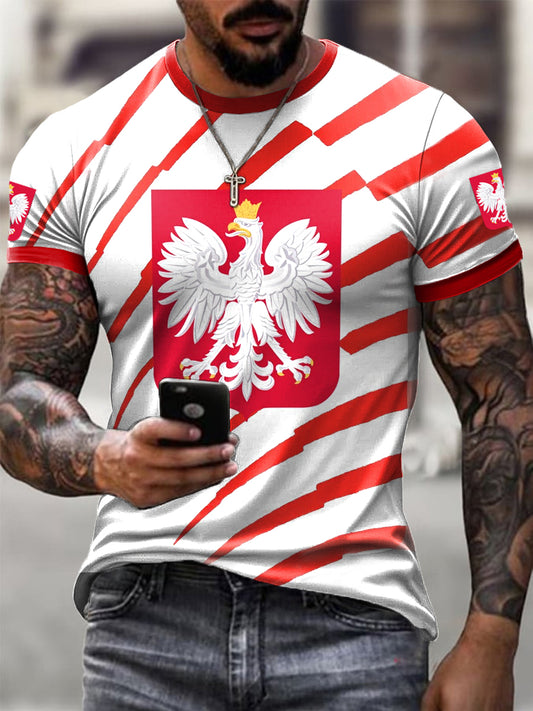 Męski koszulka sportowa i na co dzień w stylu retro z polskim orłem