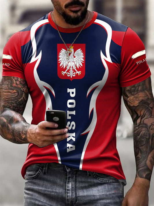 Męski retro koszulka dla kibica piłki nożnej w stylu polskim na co dzień