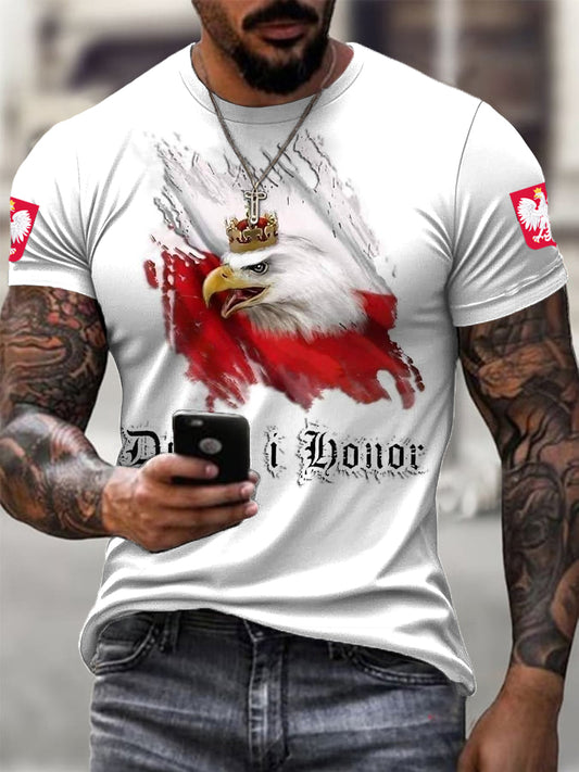 Męski koszulka retro z polskim orłem, duma, na co dzień