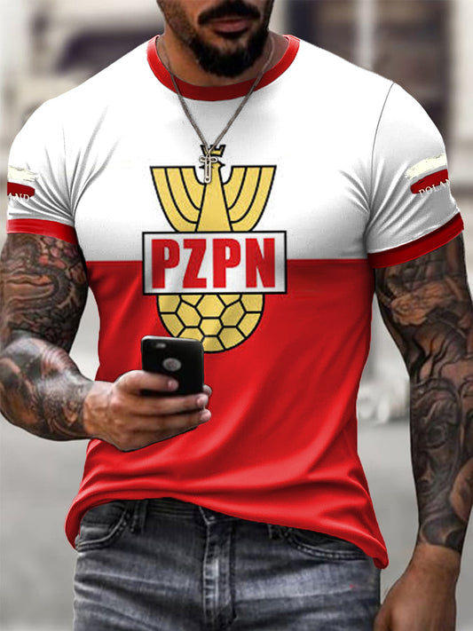 Męski retro polski koszykarski patchworkowy t-shirt na co dzień