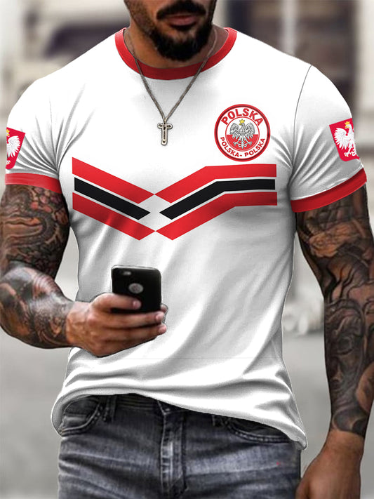 Męski retro polski koszykarski paskowany t-shirt na co dzień