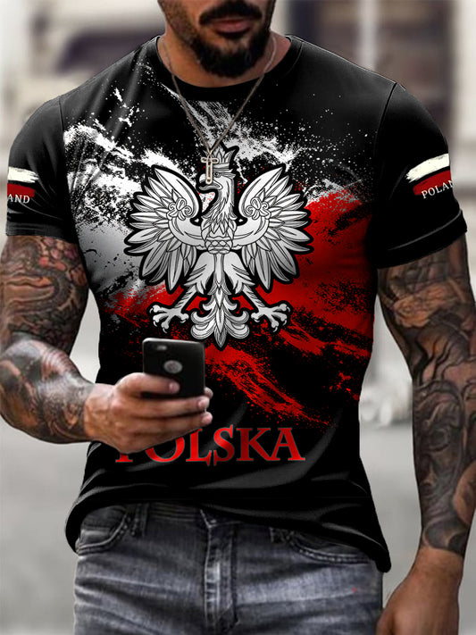 Męski koszulka retro z abstrakcyjnym motywem białego orła polskiego na co dzień