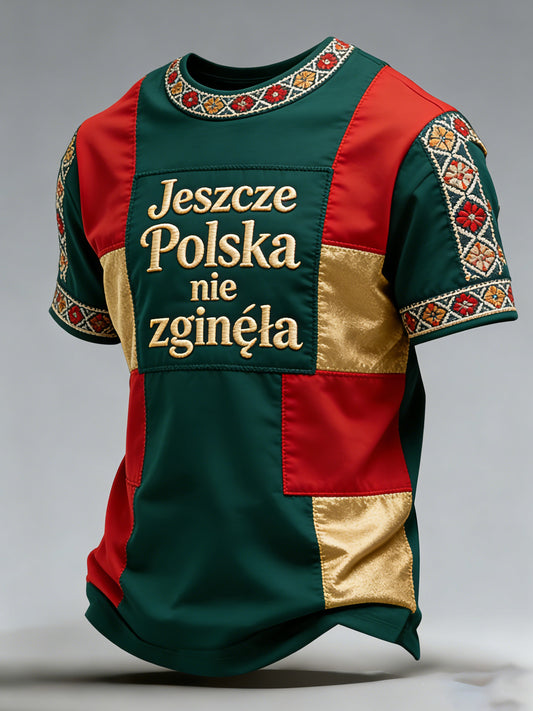 Męska polska sztuka kamuflażu-koszulka z nadrukiem patchworku